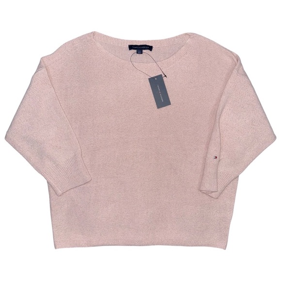 Tommy Hilfiger Sweaters - NWT Tommy Hilfiger Metallic Knit Sweater Light Pink 3/4 Sleeve Pullover Sz Large